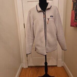 PATGONIA FLEECE JACKET, LARGE, CREAMY WHITE, POCKETS